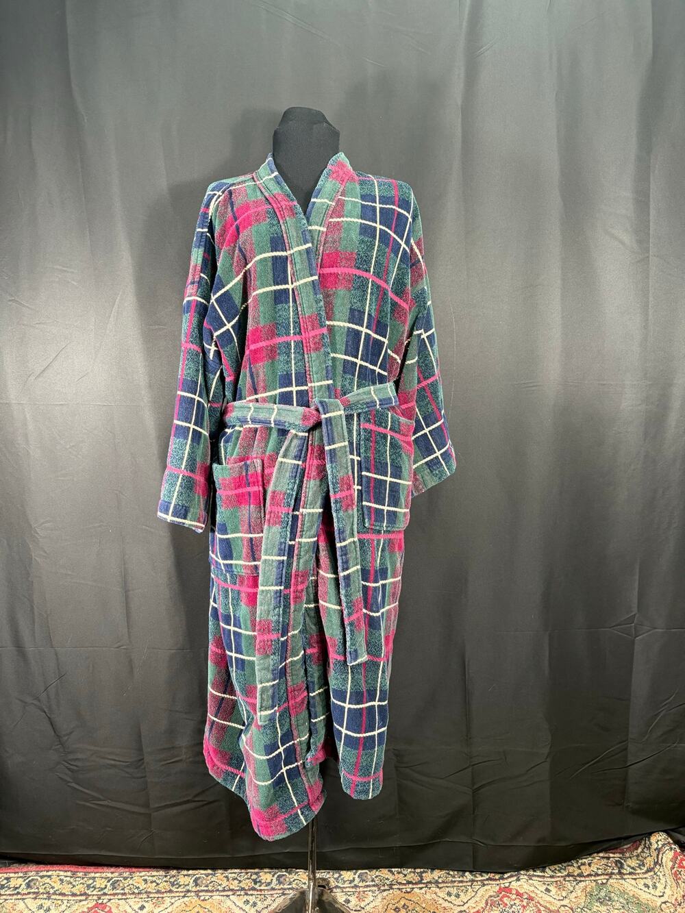 Vintage Barrington Heavyweight 100% Cotton Plaid Men's Robe Pockets Belt